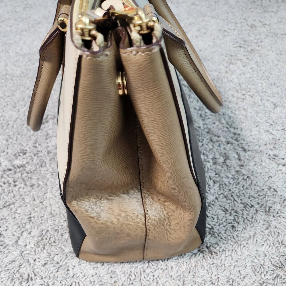 Lauren Ralph Lauren Two-Tone Leather Satchel double zip large - Picture 3 of 7